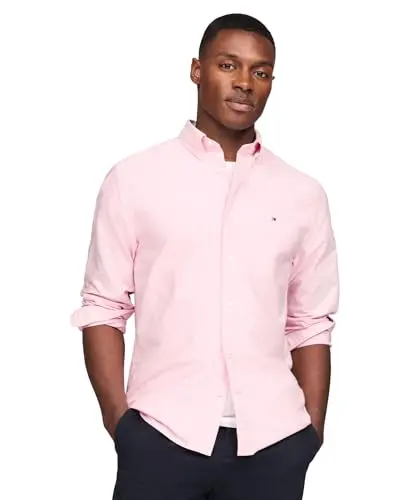 Camisa de Oxford de Manga Larga Tommy Hilfiger para Hombre, Ajuste Regular, Color Rosa Clásico