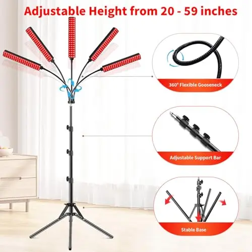 Lampara de Terapia de Luz Roja FlaoAito: 660nm y 850nm con Soporte Ajustable - imagen 5