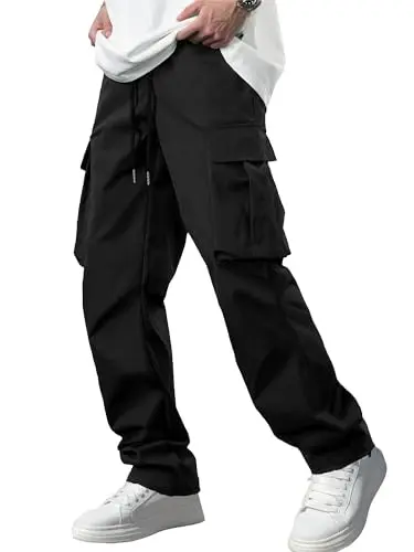 Pantalones Cargo Casual para Hombre Comdecevis con Cintura Ajustable y 4 Bolsillos - Negros M(34)