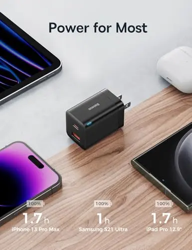 Cargador Baseus 30W USB-C PD: Doble Puerto, Carga Rápida y Plegable para Dispositivos Apple y Android - imagen 5