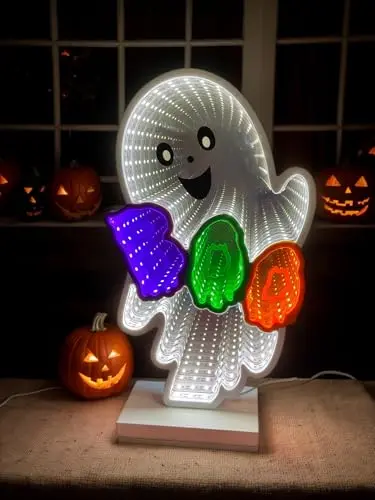 Luz de Mesa Halloween Ghost Infinity Mirror: Efecto 3D BOO con LED Multicolor