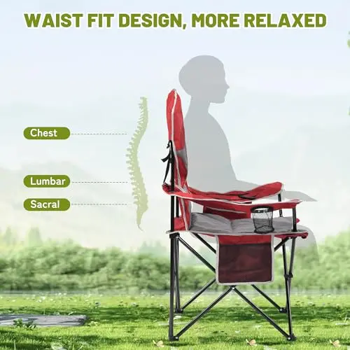 Prime: Silla Plegable XMT con Reposabrazos Anchos y Soporte de 450lbs, Ideal para Camping - imagen 4
