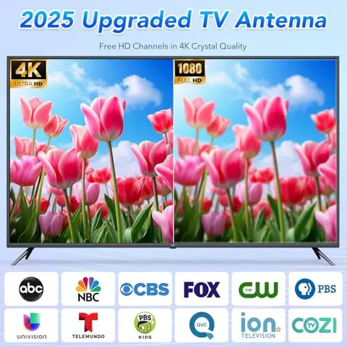 Antena TV Interior DTB TECH: Recepción 360°, 120 Millas, Amplificador y Base Magnética, Full HD - imagen 2