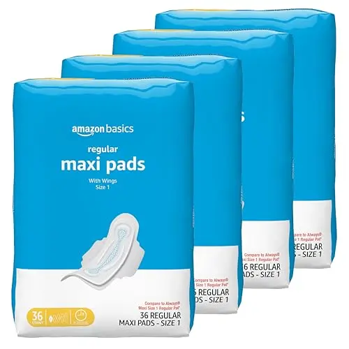 Toallas Maxi Amazon Basics con Alas, Absorbencia Regular, 144 Unidades, Sin Fragancia