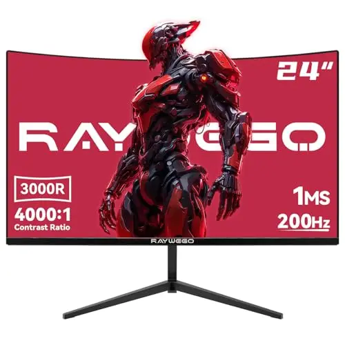 Monitor Curvo Raywego 24'' Gaming 200Hz FHD 1080P, 1ms VA - Experiencia Visual Inigualable