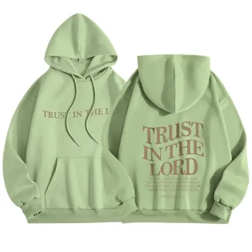 Sudadera Tuislay Trust In The Lord para Mujeres, Verde, XL: Comodidad y Estilo Religioso