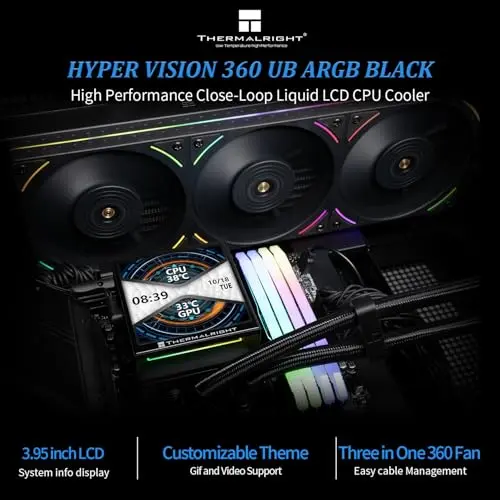 Enfriador de Agua Thermalright Hyper Vision 360 UB ARGB Black con Pantalla LCD IPS 480x480 - imagen 3