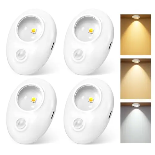 Iluminación LED GLARESBOT con Sensor de Movimiento, Recargable por USB-C, 3 Temperaturas de Color, 4 Pack