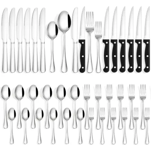 Juego de Cubiertos Quatish de 36 Piezas con Cuchillos para Carne, Acero Inoxidable para 6 Personas