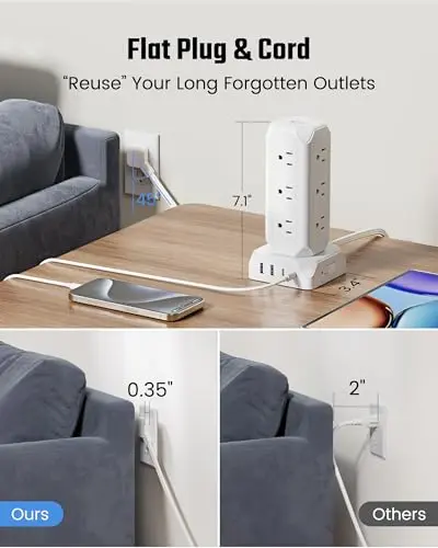 Estacion de carga Multitoma SUPERDANNY: 12 Salidas + 35W USB, 1700J Protección Contra Sobretensiones - imagen 3