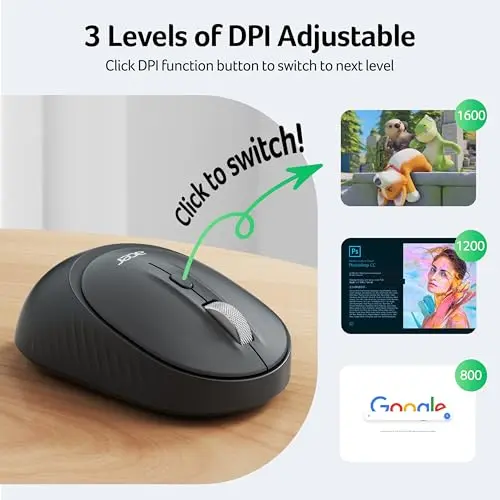 Acer Mouse Inalámbrico Bluetooth y 2.4GHz, Diseño Simétrico, 3 Niveles de DPI, Silencioso - imagen 3
