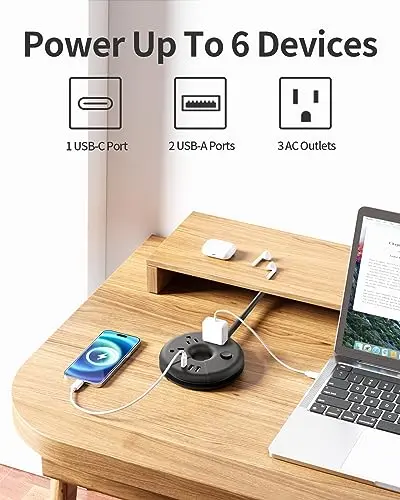 Extensión de 15 ft NTONPOWER: Toma múltiple con 3 salidas y 3 puertos USB, incluido USB-C - imagen 3
