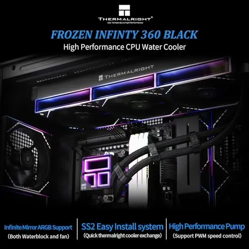 Refrigerador de agua Thermalright Frozen Infinity 360 BLACK con triple ventilador RGB de 124mm - imagen 2