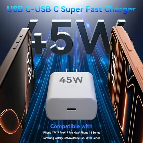 Cargador Rápido 45W para iPhone 17/16/15 con Cable USB-C de 10FT - 2 Packs - imagen 2