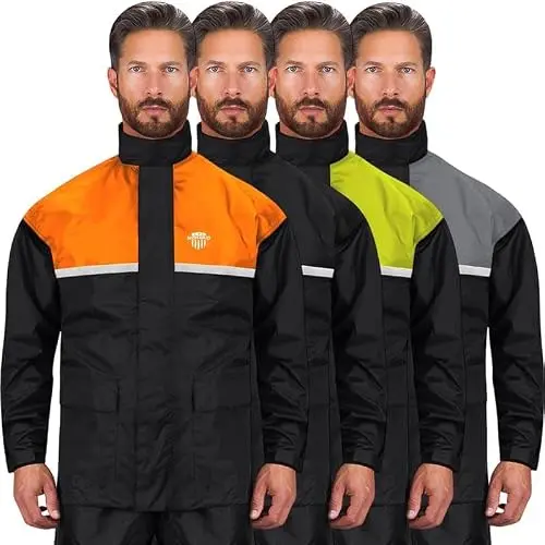 Traje de Lluvia Impermeable de 2 Piezas, Reflectante y Ligero para Motocicleta (Naranja, M-L)