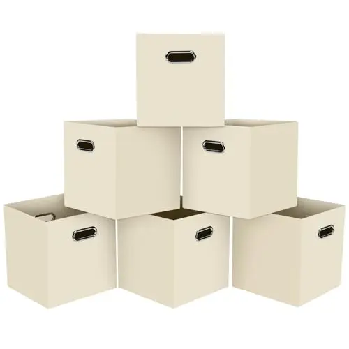Cajas de Almacenamiento Plegables HEAYEEG (Set de 6) - Organizador Práctico en Color Crema