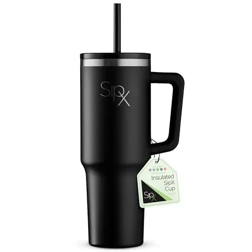 Vaso Aislante SIPX™ 40 oz con Asa y Popote – Acero Inoxidable, Sin Fugas, Amigo del Portavasos