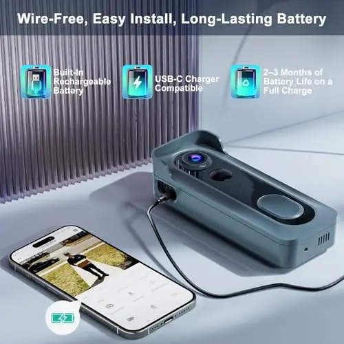 Cámara de Puerta Inalámbrica 2K HD con Visión Nocturna y Audio Bidireccional - Compatible con Alexa - imagen 5