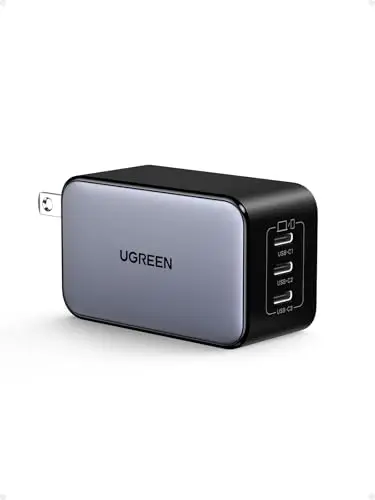 Cargador UGREEN Nexode 65W GaN USB C, 3 Puertos Tipo-C para Carga Rápida y Compatibilidad Amplia