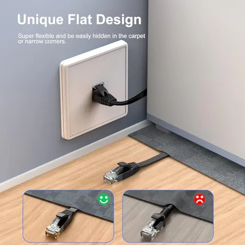 Cable Ethernet Cat 6 100 ft, Velocidades de hasta 10Gbps, Diseño Flexible y Plano, Con Clips - imagen 3