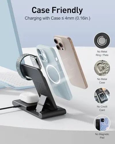 Cargador inalámbrico RYND 3 en 1 portátil para iPhone, Apple Watch y AirPods, carga rápida y plegable. - imagen 5