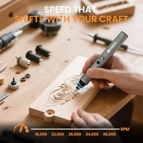 HARDELL Bolígrafo de Grabado Recargable Type-C, 6 Velocidades y 41 Accesorios, Ideal para Madera, Metal y Vidrio - imagen 4