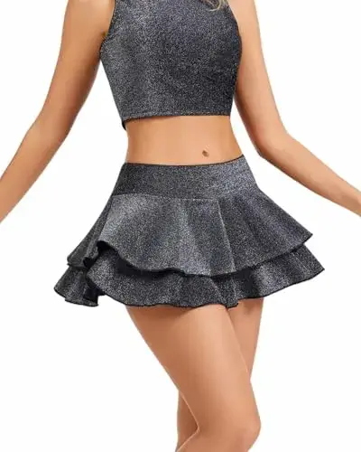 Falda Skort Brillante con Volantes y Pantalones Cortos Integrados