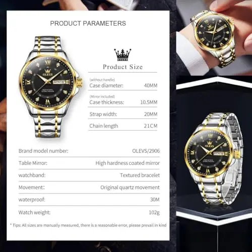 Reloj OLEVS CZ Negro Analógico para Hombre: Elegancia, Resistencia y Estilo - imagen 3