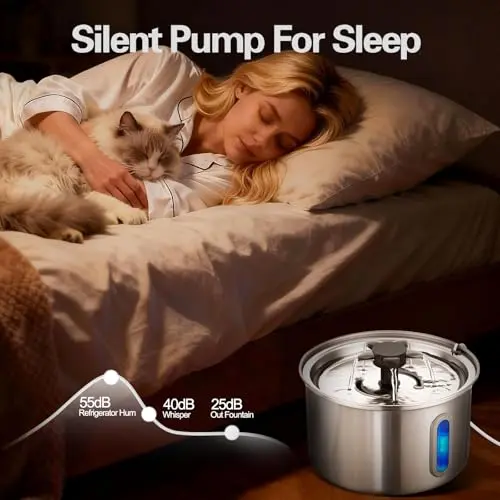Fuente de Agua de Acero Inoxidable para Gatos 3L - Silenciosa y Automática con Ventana LED - imagen 5