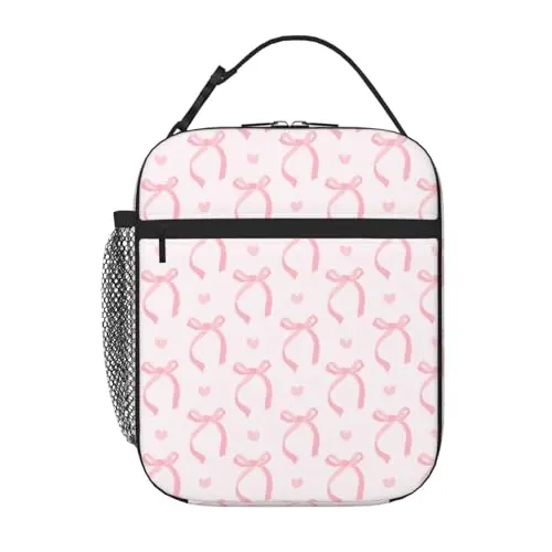 Bolsa de Almuerzo Aislada Rosa con Lazo, Perfecta para Niños y Adolescentes