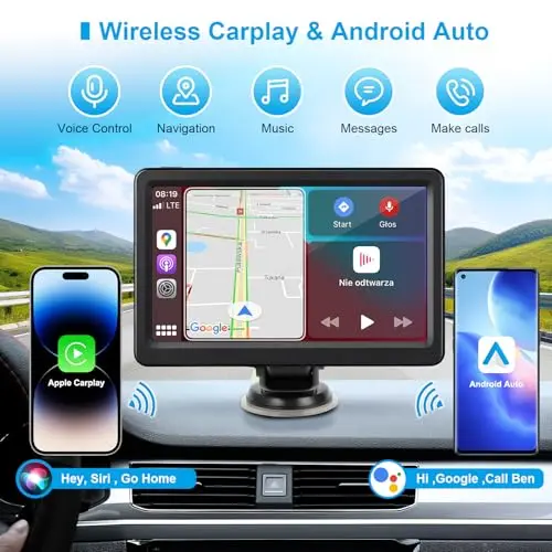 Pantalla Carplay Inalámbrica de 7" HD con Control por Voz para Autos y Conectividad Bluetooth - imagen 2