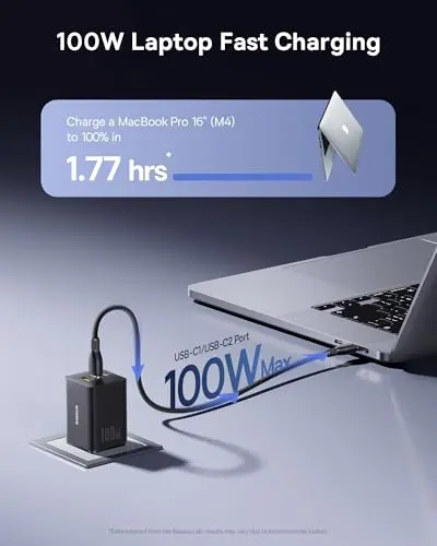Cargador Baseus 100W USB-C Plegable: Carga Rápida para MacBook, iPhone, Galaxy y Más - imagen 2