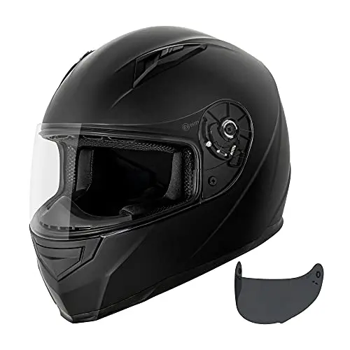 Casco de Motocicleta VCAN VX Ligero con Visera Tinteada, Certificación DOT & ECE 22.05 (Negro Mate, Mediano)