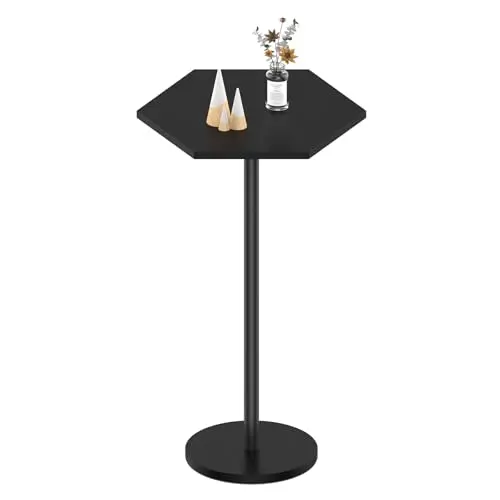 Mesa Pedestal Hexagonal negra para pequeños espacios - Tableta moderna para sofá