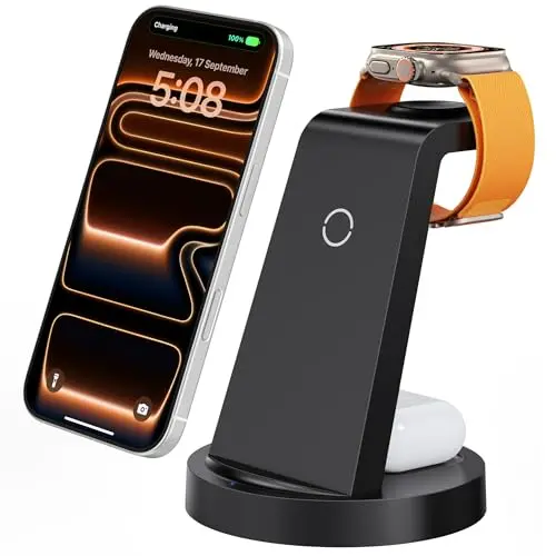 Estación de Carga 3 en 1 Anlmz: Carga Rápida para iPhone, Apple Watch y AirPods