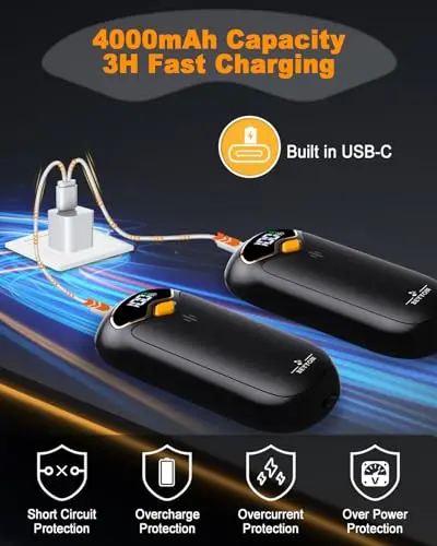 Calentadores de manos recargables - 2 pack, Pantalla LED, 4 niveles de calor, USB, magnético y portátil - imagen 4