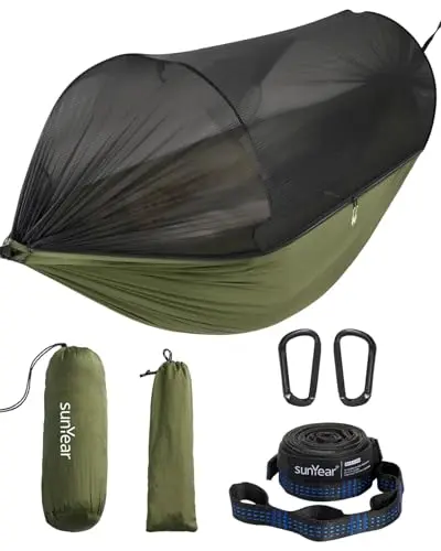 Hamaca Sunyear: Amplia red antimosquitos, doble/triple costura, 500lbs, configuración fácil