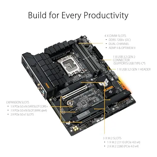 Placa base ASUS TUF GAMING B760-PLUS WIFI, compatible con procesadores Intel de 12ª a 14ª gen, PCIe 5.0 - imagen 3
