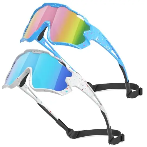 Gafas de sol CMBJJU para niños, 100% protección UV en deportes (2PCS - Rosa Azul + Azul Blanco)