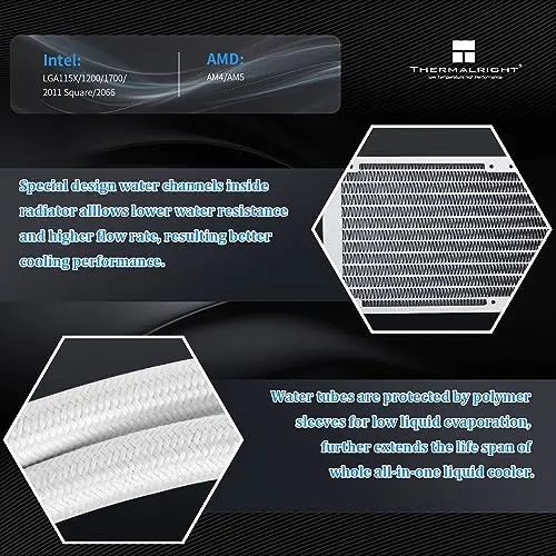 Enfriador AIO Thermalright Aqua Elite 240 White V3, 240mm con ventiladores ARGB PWM - imagen 3