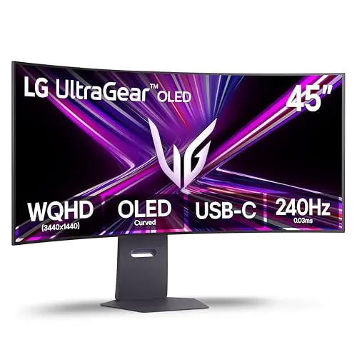 LG 45GX900A-B 45'' WQHD Curved OLED Gaming Monitor, 240Hz, 0.03ms, G-SYNC & FreeSync