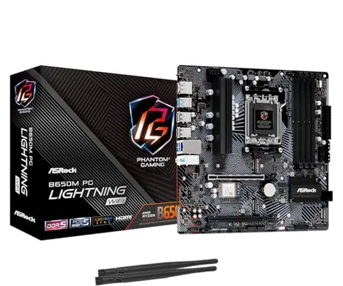 Placa Base ASRock B650M PG Lightning WiFi 6E AM5, DDR5 hasta 7200+ MHz, Micro ATX