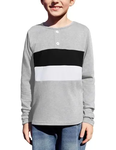 Camisa Henley para Niños Arshiner de Manga Larga, Color Block, 3-12 Años - Gris Claro