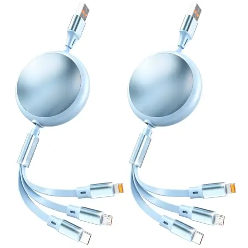 Cable de Carga Retráctil 3 en 1, Cargador de Coche para Múltiples Dispositivos - 2 Pack