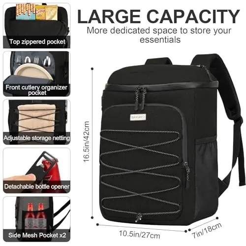 BAVGRED Mochila Cooler Impermeable y Aislada: Capacidad para 30 Latas, Ideal para Aventuras al Aire Libre - imagen 4