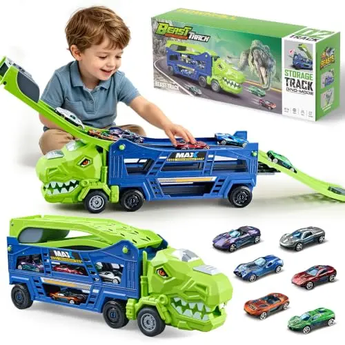 Camión de Transporte de Dinosaurios con Pista de Carreras Plegable para Niños de 3 a 5 Años