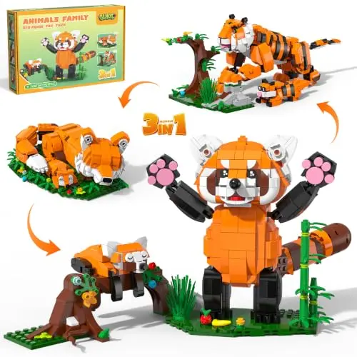 Set de Construcción 3-en-1: Panda Rojo, Zorro o Tigre - A partir de 8 años