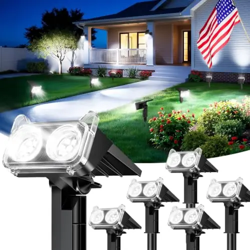 Lámparas Solares LETMY IP65: 6 Pack de Focos LED 14 para Jardín y Patio, 2 Modos y 2 Instalaciones