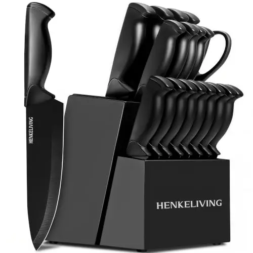 Set de Cuchillos HENKELIVING de 19 Piezas | Acero inoxidable alemán, afilador integrado, fácil limpieza