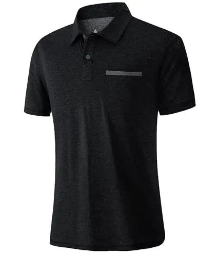 V VALANCH Camisa Polo de Hombre, Manga Corta y Fresca con Bolsillo - Estilo Casual en Negro M